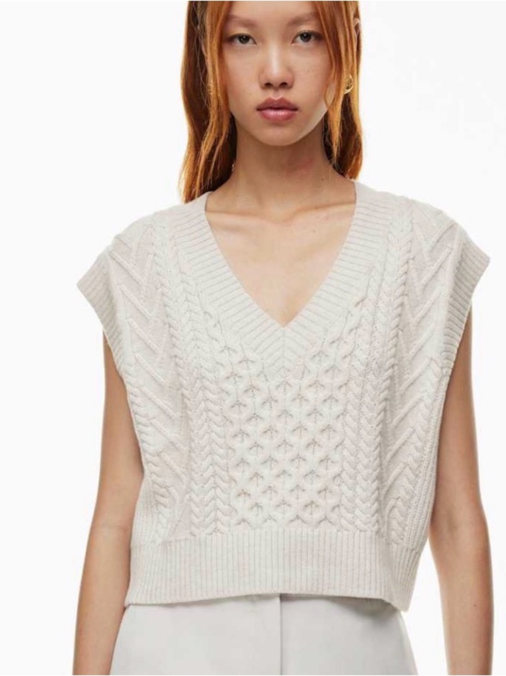 Aritzia Babaton Emporia 100% Merino Wool Sweater Vest Size xS Cable Knit